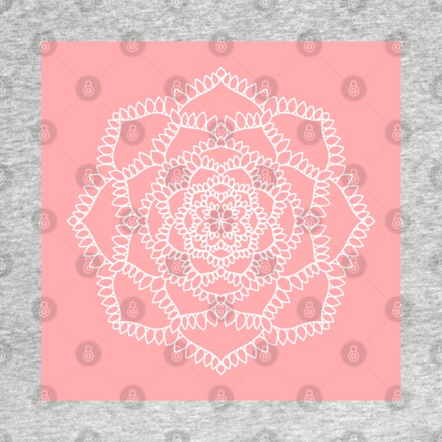 Simple Pink Petals Mandala - Intricate Digital Illustration - Colorful Vibrant and Eye-catching Design for printing on t-shirts, wall art, pillows, phone cases, mugs, tote bags, notebooks and more by cherdoodles